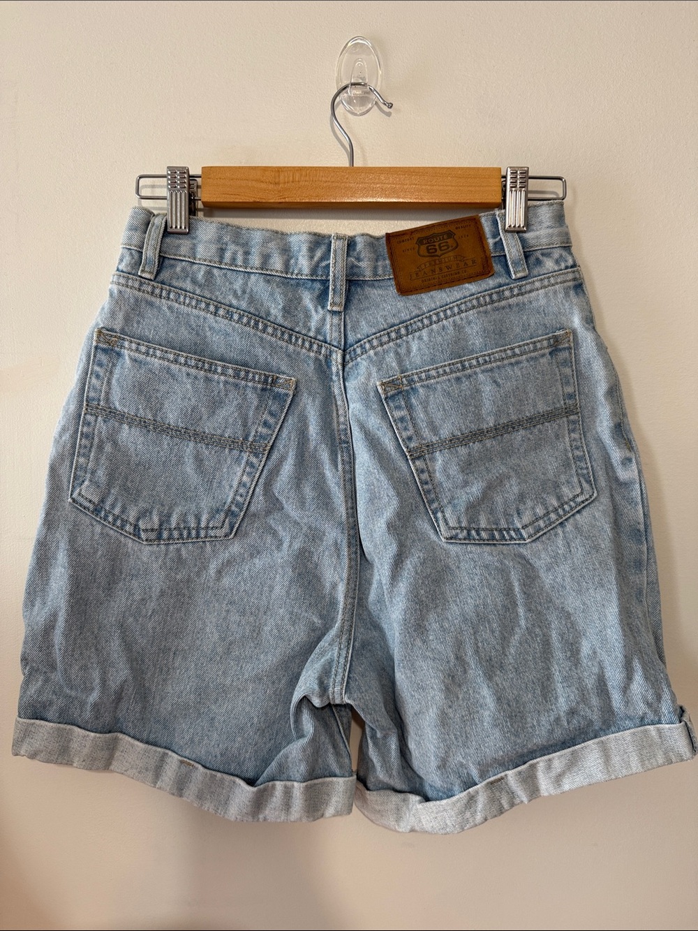 Vintage Route 66 Light Wash High-Rise Denim Shorts